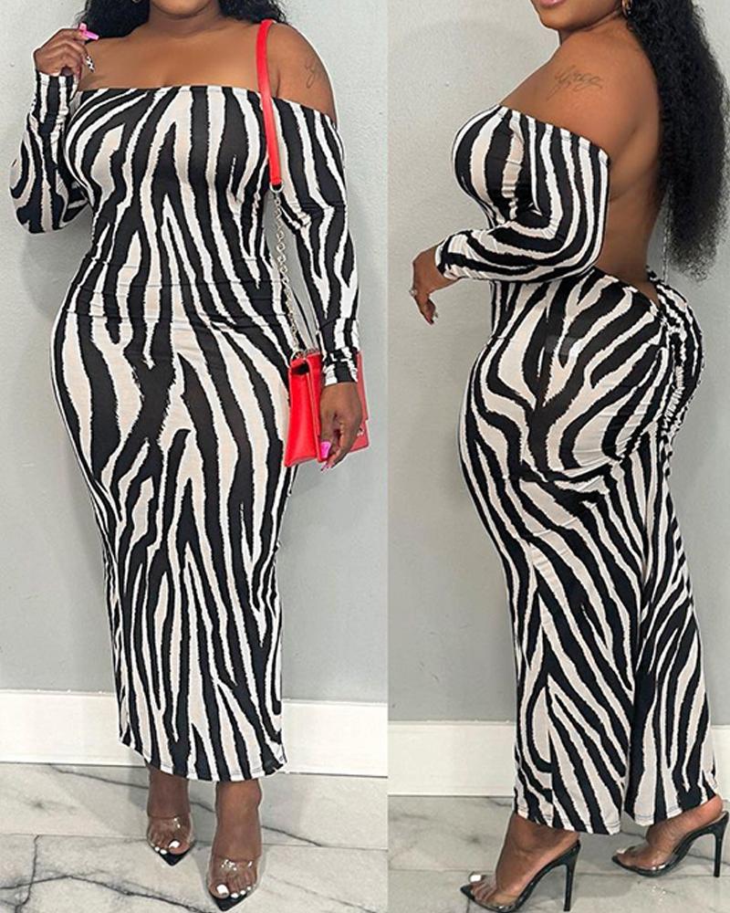 

Abstract Off Shoulder Backless Maxi Dress, Black