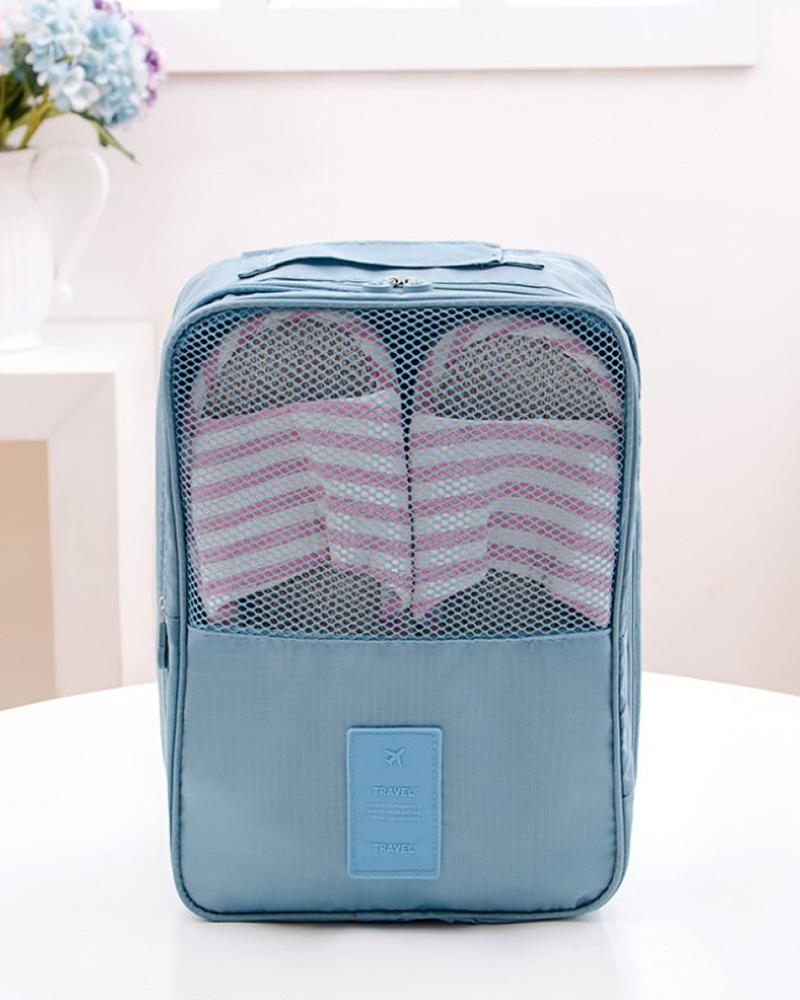

Fishnet Detail Functional Square Shoes Pouch Organizer, Blue
