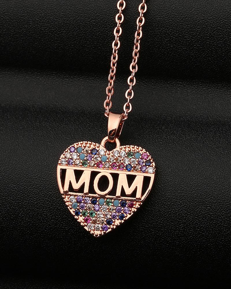 

Mother's Day Colorful Studded Heart Shaped Letter Pendant Necklace, Hot pink