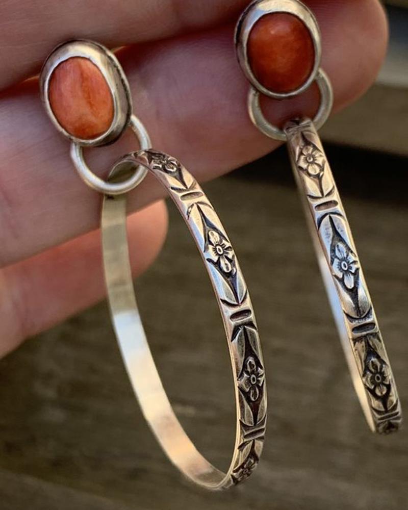

1Pair Bohemian Tribal Turquoise Hoop Earrings, Orange