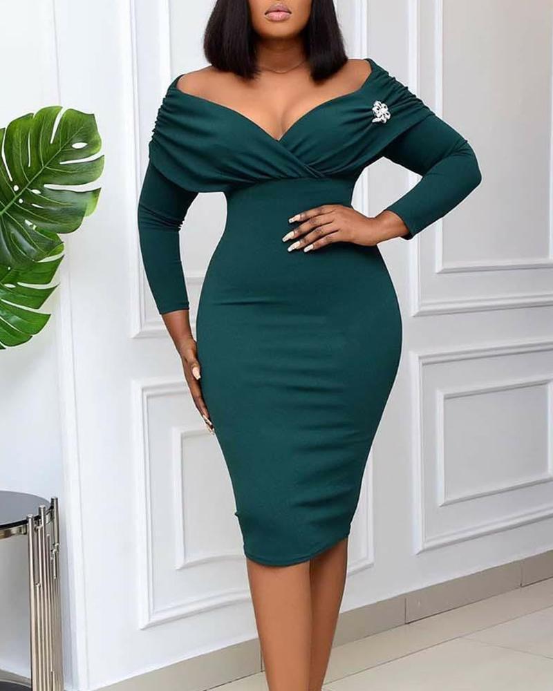

Logo Print Long Sleeve Midi Wrap Dress, Green