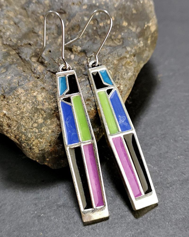 

1Pair Colorblock Geometric Drop Earrings, Multicolor