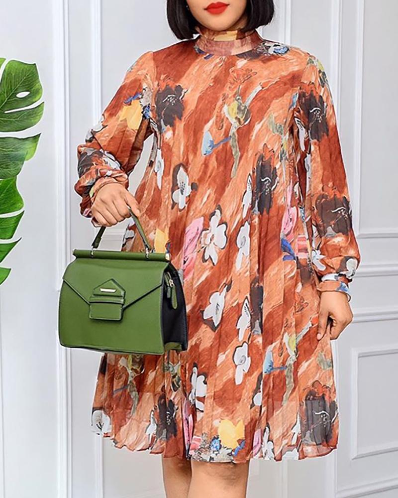 

All Over Print Long Sleeve Dress, Pink