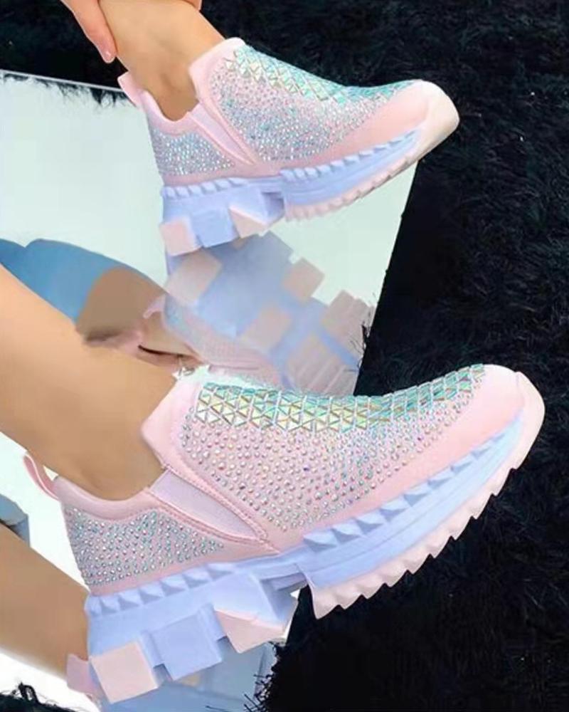 

Rhinestone Decor Sporty Sneakers, Pink
