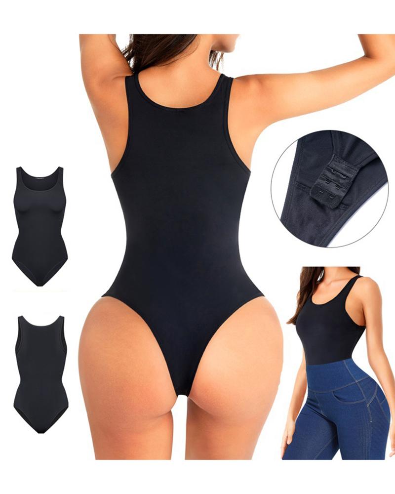 

U-Neck Sleeveless Tummy Control Crotchless Shapewear Bodysuit, Black