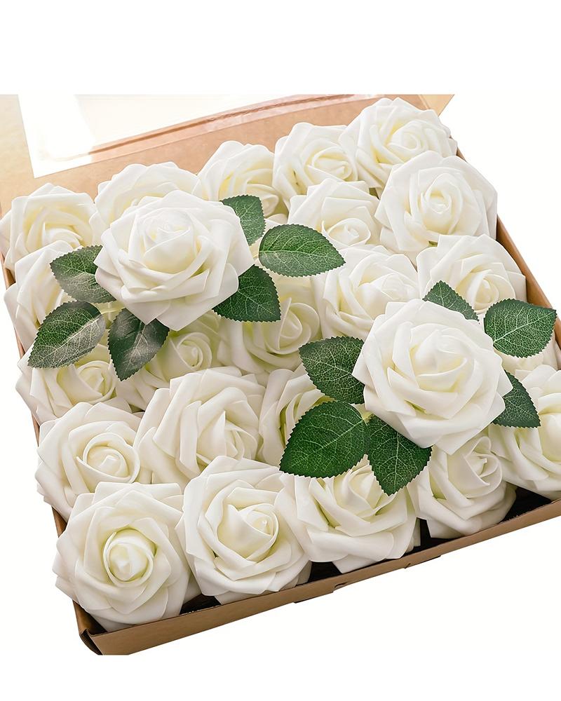 

25pcs Artificial Flowers Wedding Bouquets Bridal Shower Centerpieces Floral Arrangements Party Tables Home Decorations With Box, Beige