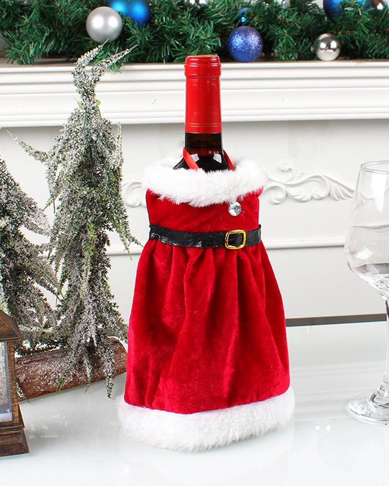 Navidad Fuzzy Santa Coat Botella de vino Decoración