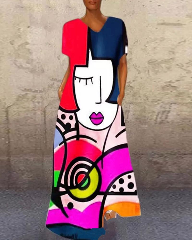 

Abstract Figure Print Maxi Dress, Multicolor