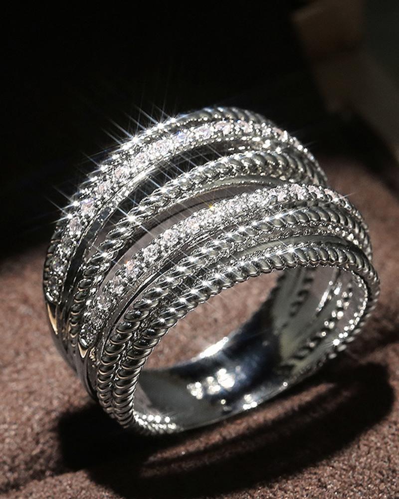 Anillo de moda entrecruzado con diamantes de imitación de 1 pieza