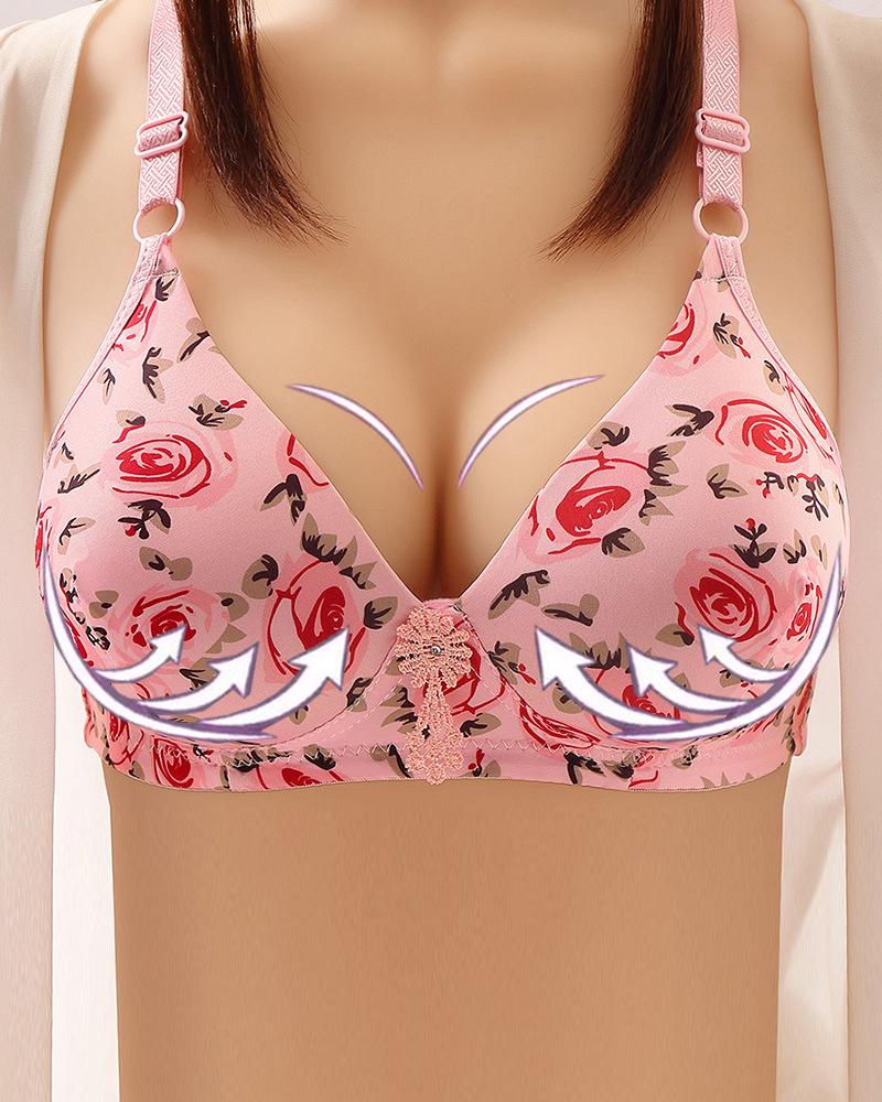 

Floral Print Full Coverage Wireless Lifting Bra, Pink