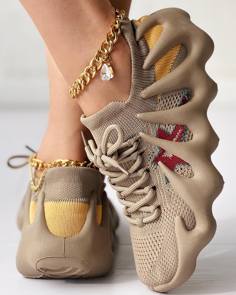 

Star Pattern Lace-up Octopus Sneakers, Brown