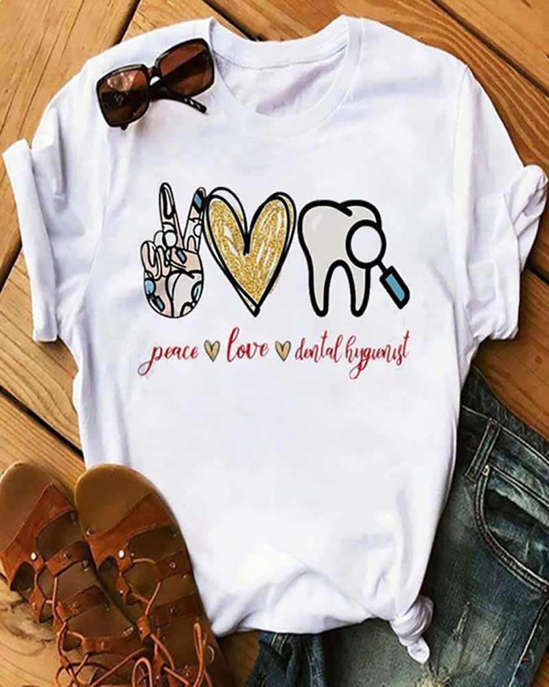 

Heart Letter Slogan Print Short Sleeve Casual T-shirt, Style2