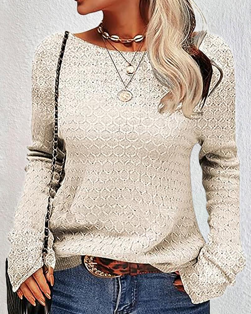 

Round Neck Long Sleeve Knit Sweater, Apricot