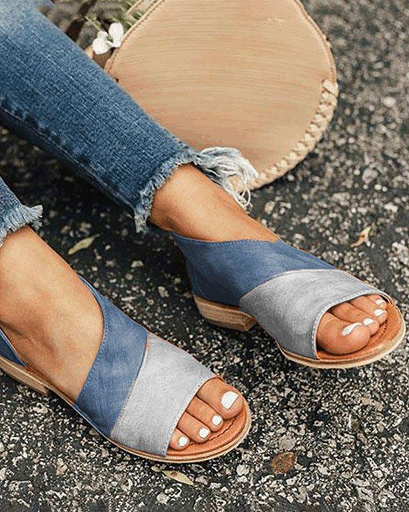 

Open Toe Colorblock Insert Cutout Sandals, Blue