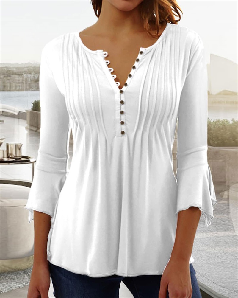 

Button Front Bell Sleeve Top, White