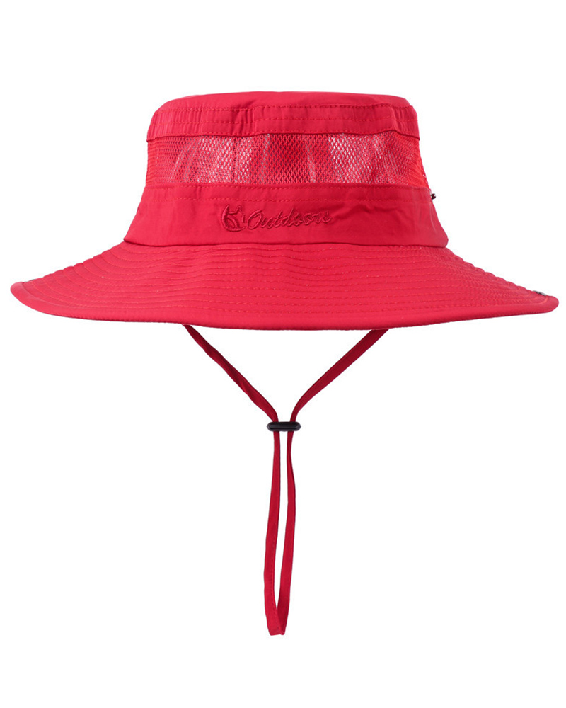

Wide Brim Breathable Sun Protect Hat With Adjustable Drawstring, Red