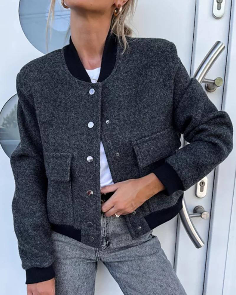 

Contrast Paneled Long Sleeve Buttoned Jacket, Dark grey