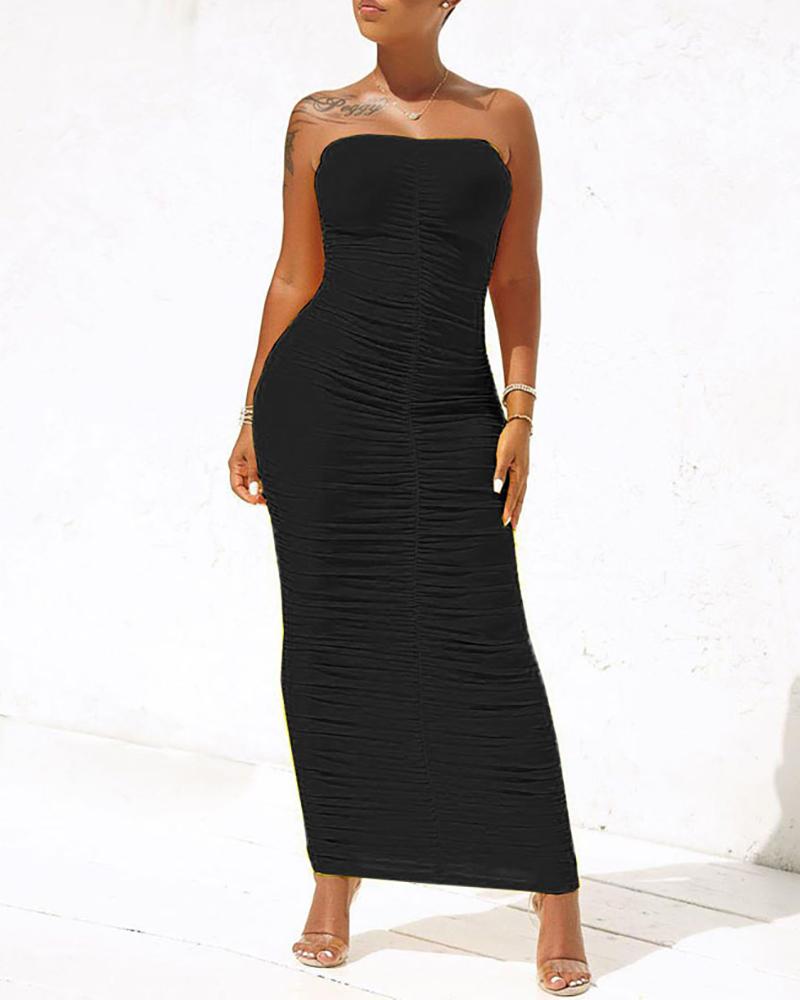 

Bandeau Ruched Sleeveless Maxi Dress, Black