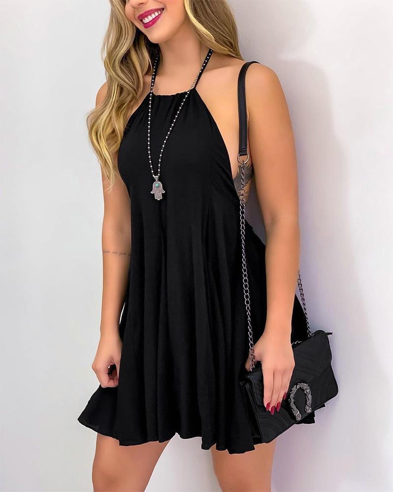 

Solid Color Halter Sleeveless Mini Dress, Black