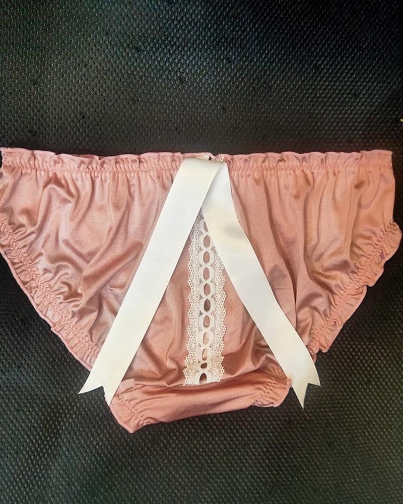 

Hollow-out Tie Detail Frill Hem Panty, Pink