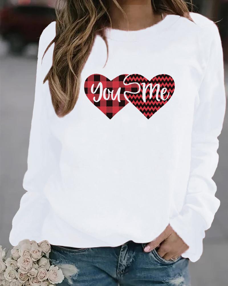 

Valentine' Day Long Sleeve Heart Letter Print Sweatshirt, White