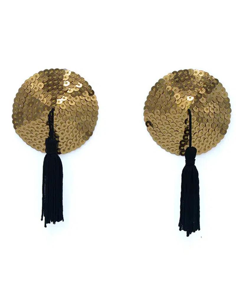 

1Pair/2Pairs Round Shaped Sexy Women Toy Sequin Pasties Tassel Breast Bra Naughty Lingerie Reusable Nipple Covers, Gold