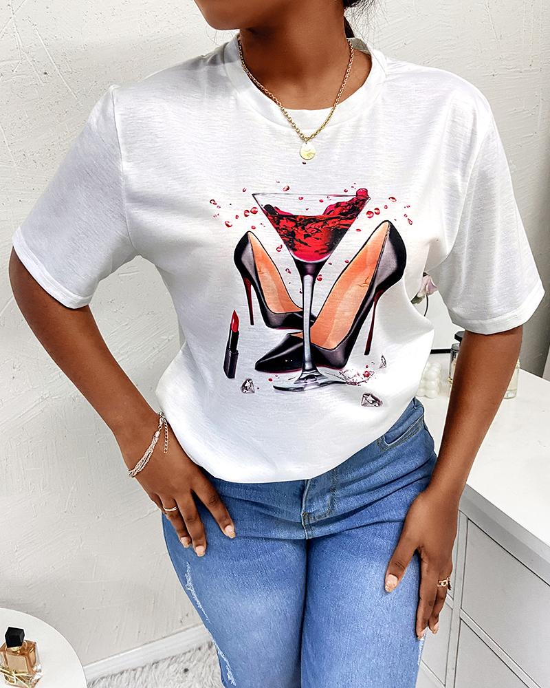 

Graphic Print Short Sleeve Casual T-Shirt, Style1