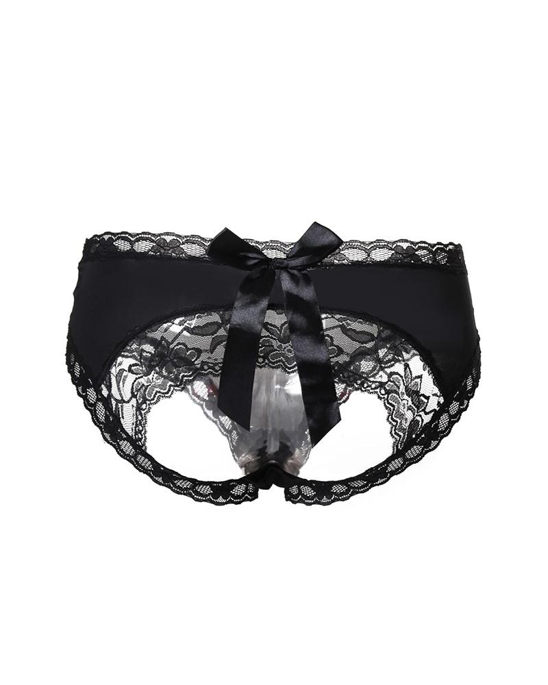 

Lace Trim Bowknot Panty, Black