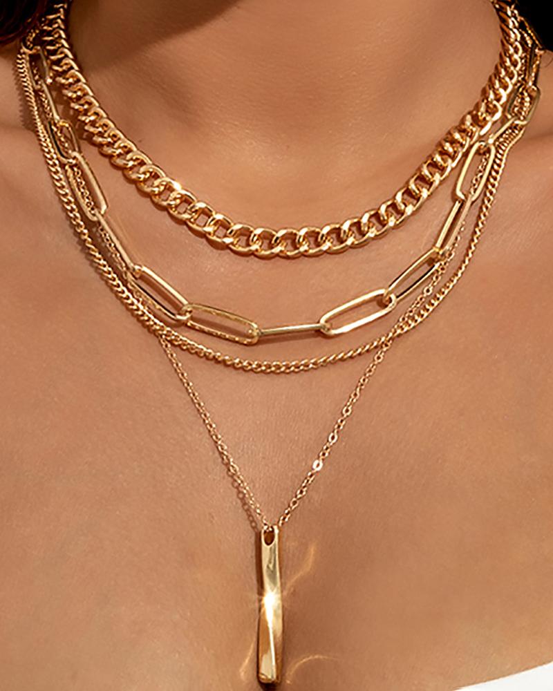 

4pcs Square Shaped Pendant Chain Necklace, Gold