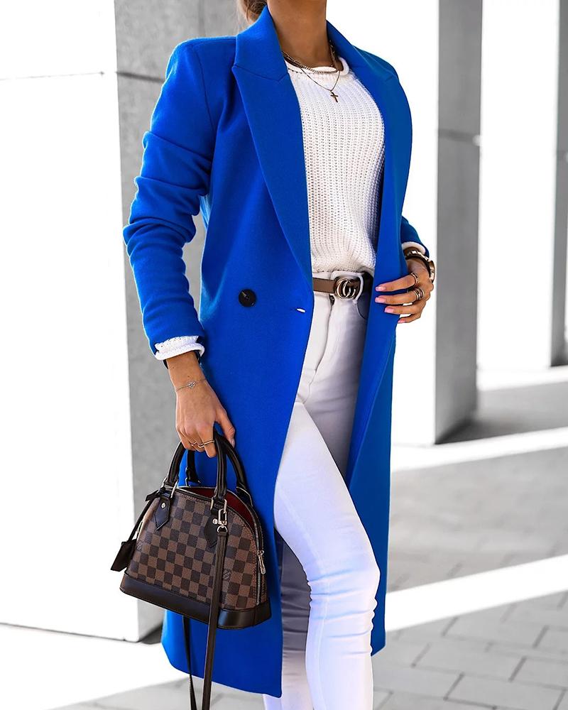 

Notched Collar Double Breasted Pea Coat, Dark blue