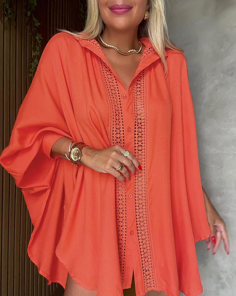 

Batwing Sleeve Hollow Out Top, Orange