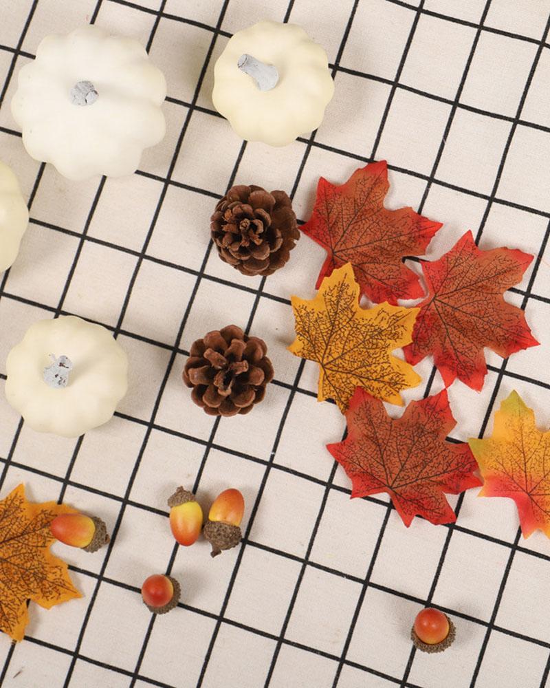 

Halloween Ornament Pack Artificial Pumpkin Maple Leaves Pinecones Ornament Set For Halloween Party Haunted House Holiday Tree Decoration, Style2