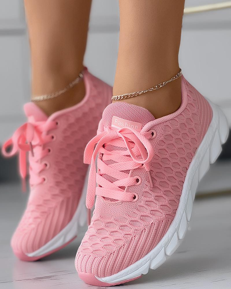 

Bubble Textured Lace-up Sneakers, Pink