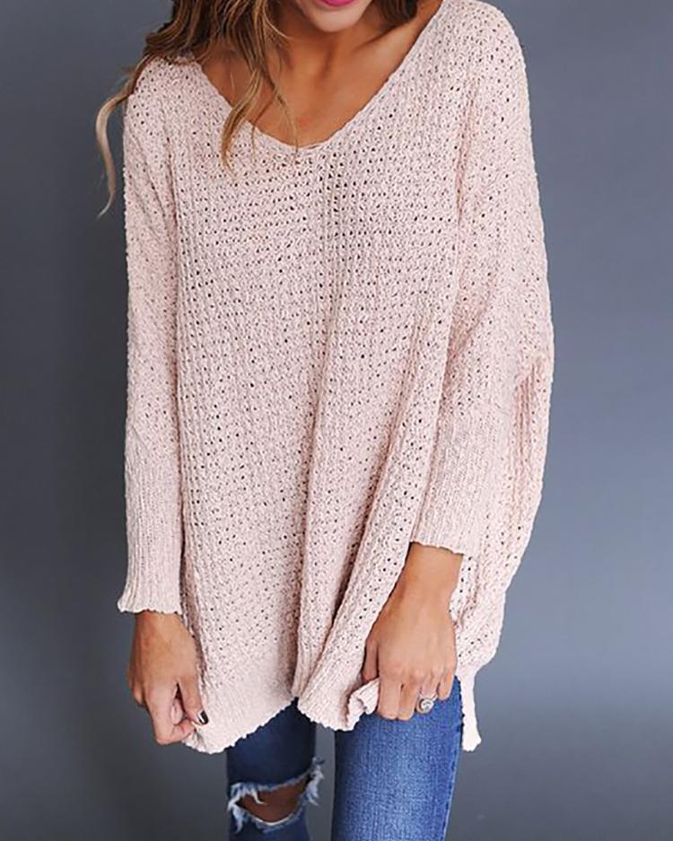 

Fashion V Neck Loose Knitted Sweater, Green