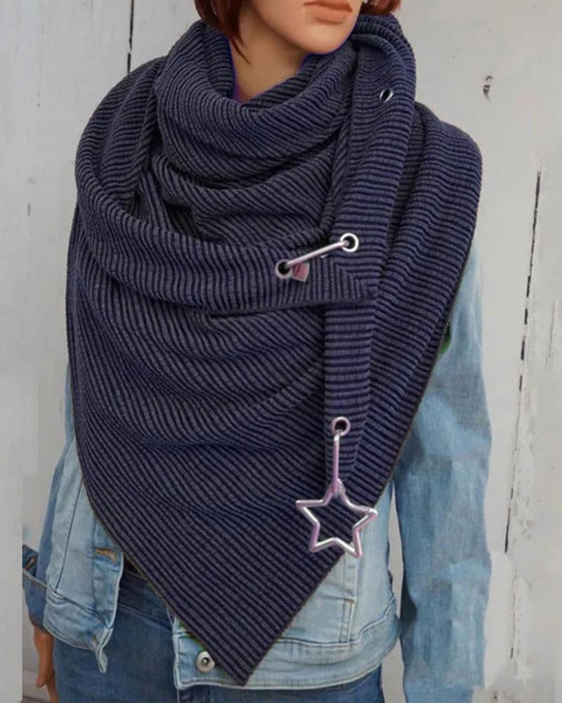 

Plain O Ring Star Decor Warm Scarf, Dark blue