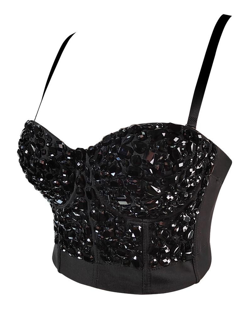 

Geometric Sequin Removable Strap Crop Corset Top, Style5