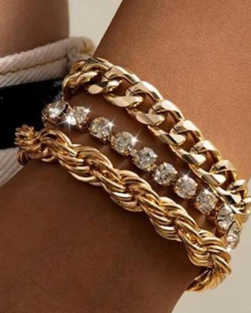 

1pcs Twist Metal Chain Rhinestone Decor Bracelet, Gold