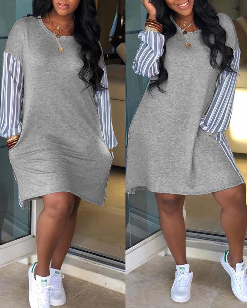 Vestido casual con diseño de bolsillo a rayas
