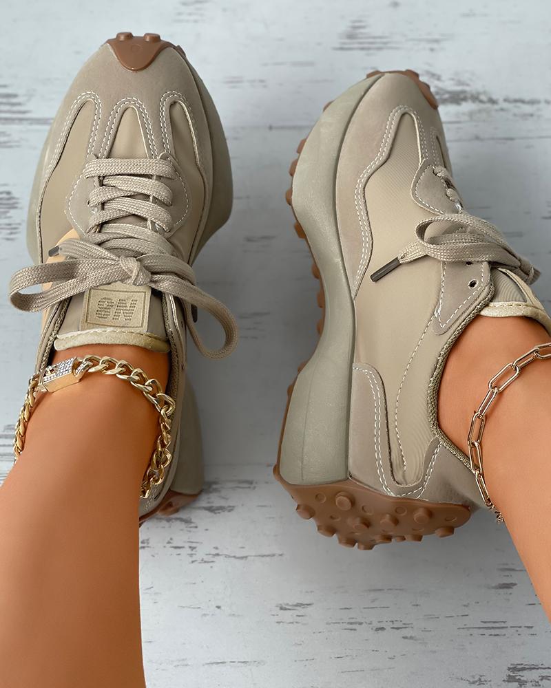 

Lace-up Suede Muffin Sneakers, Khaki