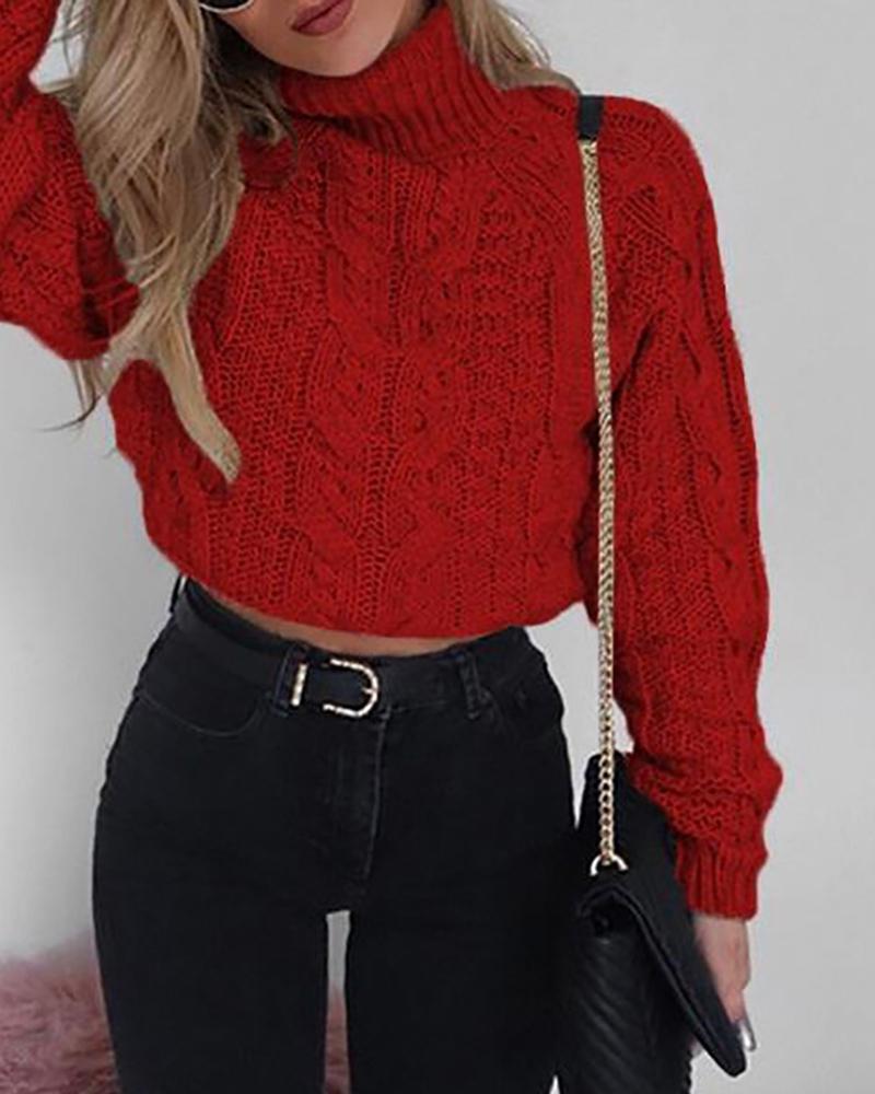 

Solid Long Sleeve Casual Sweater, Red