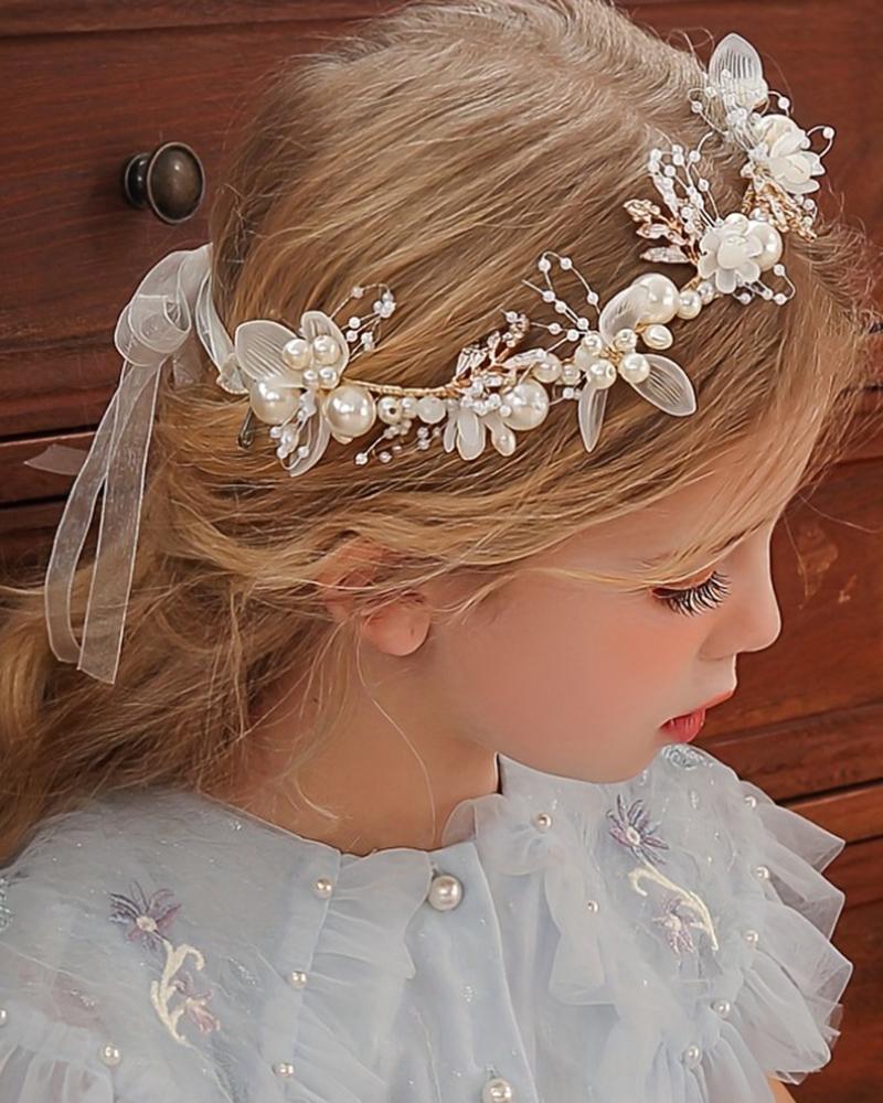 

1pcs Fashion Flower Pearl Crown Children's Hair Accessories Wedding Bride Headwear, White