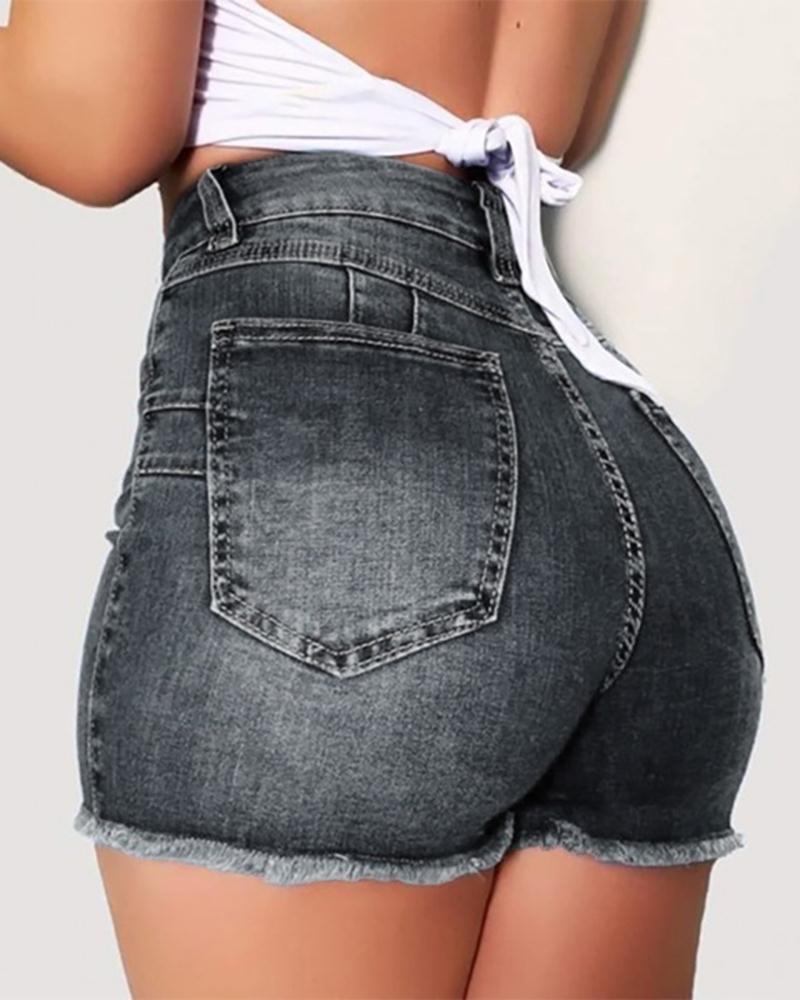 

High Waist Ripped Denim Shorts, Gray