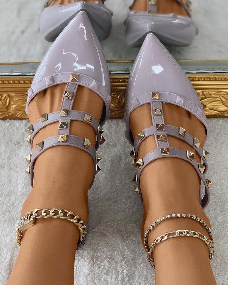 

Pointed Toe Studded Slip On Mules, Pink