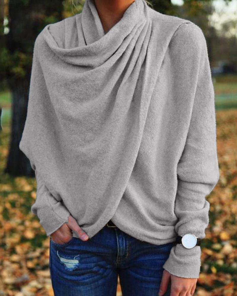 

Draped Design Long Sleeve Top, Gray