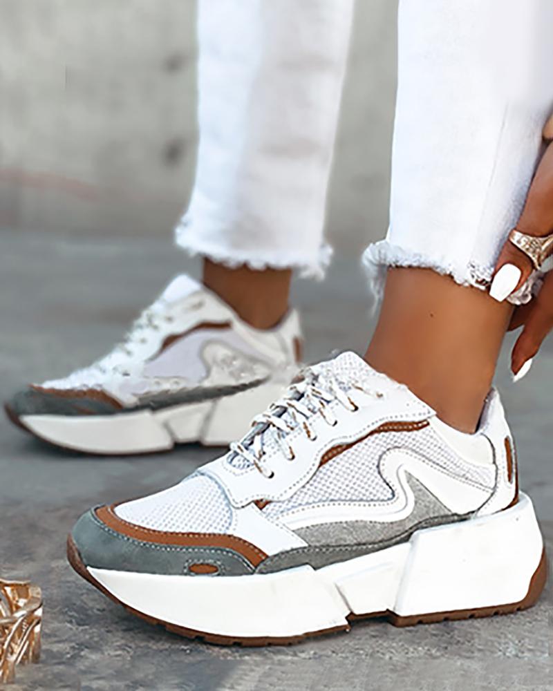

Colorblock Breathable Lace-up Sneakers, White