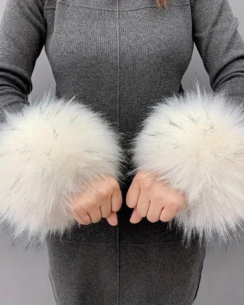 

1Pair Faux Fur Fluffy Wrist Cuffs Arm Warmer Gloves, Style2