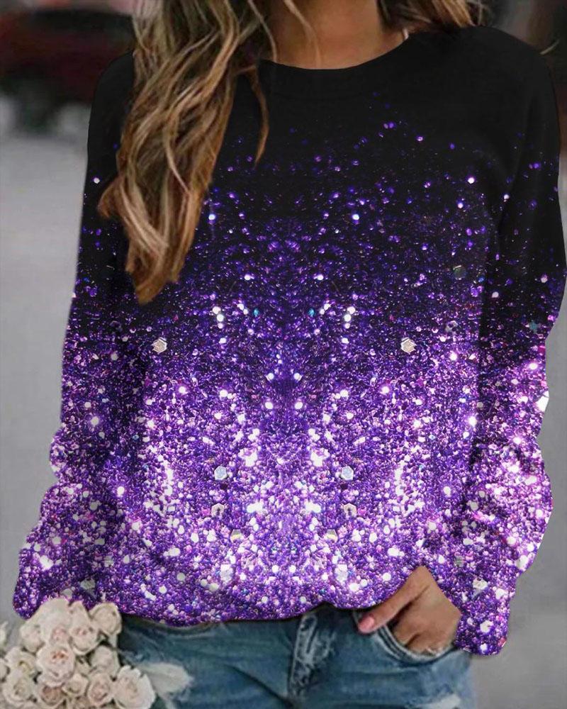 

Ombre Galaxy Print Long Sleeve Sweatshirt, Purple