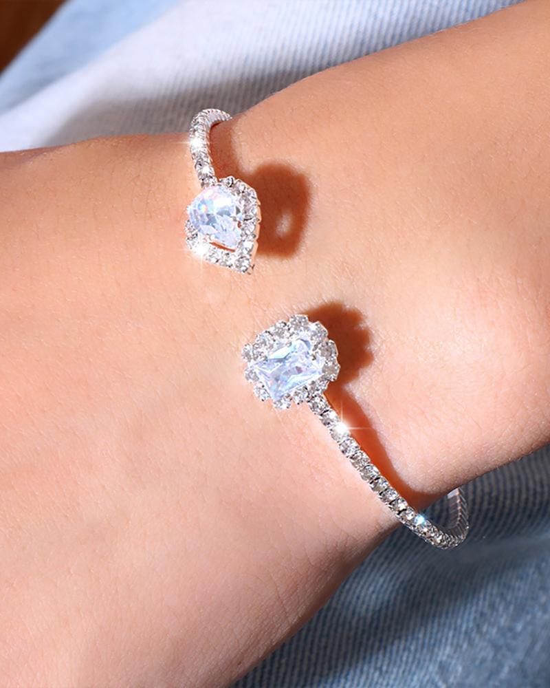 

Rhinestone Decor Geometric Pattern Bracelet, Silver