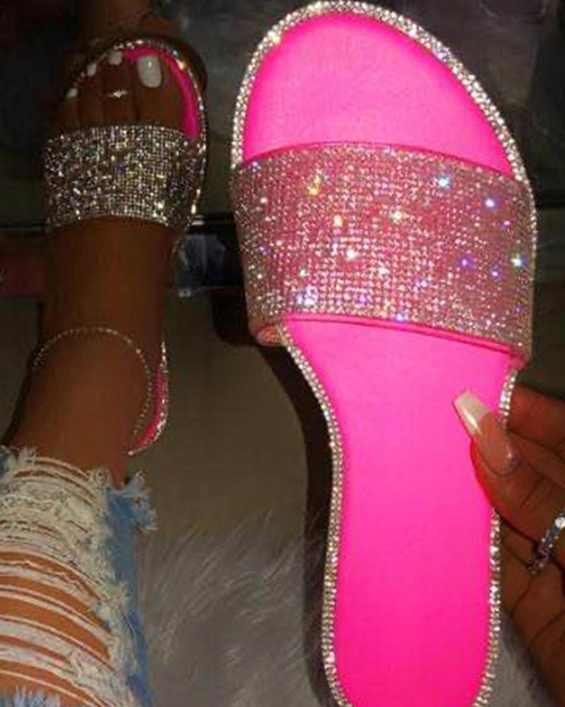 

Studded Colorblock Casual Flat Sandals, Pink