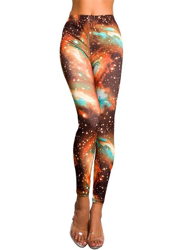 

Women's Galaxy Space Cosmic Tie Dye Graphic Stretchy Tights Leggings Pants, Orange